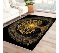 QUSAAOU Tree of Life Rugs for Bedroom Sacred Golden Tree Washable Rugs for Living Room - Area Rug & Home Decor - Indoor Carpet with Non Slip Backing(Gold 340)-120x180cm