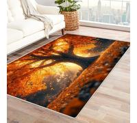 QUSAAOU Trees of Lifes Large Area Rug Autumn Glow Tree Modern Indoor Floor Mat Soft Carpet with Non-Slip Backing Home Decor for Living Room Bedroom(Orange 82)-60x90cm