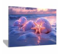 QUSAAOU Wall Art For Bedroom Glowing Starfish Seashell Sunset Beach Abstract Canvas Prints Minimalist Artwork For Bedroom Office Home Decoration Canvas Natural Landscape(Lavender)-70x100cm1 Unframed