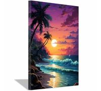 QUSAAOU Wall Art For Bedroom Palm Tree Sunset Ocean Tropical Sailboat Landscape Abstract Canvas Prints Minimalist Artwork For Bedroom Office Home Decoration Canvas Natural Landscape -80x120cmUnframed