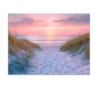 QUSAAOU Wall Art Modern Canvas Beach Dune Path Sunset View Painting Modern Wall Decoration For Living Room Bedroom Hallway And Stairs Artwork Wall(Pink)-30x45cm1 Unframed