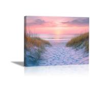 QUSAAOU Wall Art Modern Canvas Beach Dune Path Sunset View Painting Modern Wall Decoration For Living Room Bedroom Hallway And Stairs Artwork Wall(Pink)-70x100cm1 Framed