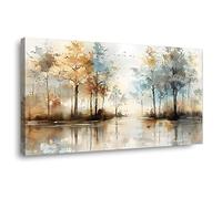 QUSAAOU Wall Decor Watercolor Forest Landscape Reflections Abstract Natural Landscape Prints Canvas Suitable For Modern Living Room DéCor Posters Pleasing Decorations(Beige)-30x60cm1 Framed