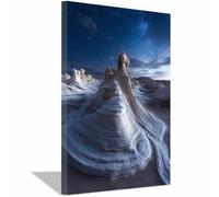 QUSAAOU Wall Decorations Starry Sky White Rock Formation Desert Night Landscape Modern Wall Decoration For Living Room Bedroom Hallway And Stairs Artwork Wall Pictures(White)-40x60cm1 Framed
