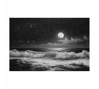 QUSAAOU Wall For Bedroom Full Moon Starry Sky Black White Ocean Wave Night Scene Abstract Canvas Prints Minimalist Artwork For Bedroom Office Home Decoration Canvas Natural Landscape -40x60cmUnframed