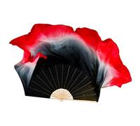 Qusedwey 1 Pair Black Red Gradient Yangko Dance Fan Colorful Hand Made Dance Fan Real Silk Veil Bamboo Ribs Double Sided Show Props Performance Fan (1L+1R)