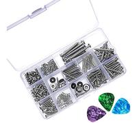 Qusedwey 1 Set Electric Guitar Screw Kit Sorting Box for Electric Guitar Bridges Pickups Tuners Switches Neck Plates Springs 3 Pieces of Random Color Guitar Picks