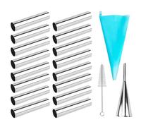 Qusedwey 19PCS Stainless Steel Non-Stick Mold Cream Horn Danish Pastry Mold for Shell Cream Roll