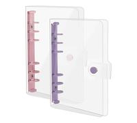 Qusedwey 2 Pack A6 Soft PVC 6 Rings Binder, Clear Budget Binder, Refillable Planner Binder, Ring Binder Cover with Snap Button