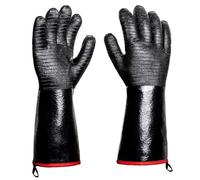 Qusedwey 2 PCS BBQ Gloves - 1472°F Thicken Heat Gloves W/S-Hook 14 in Kitchen Oven Mitts Black Neoprene Waterproof Grill Gloves