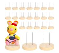 Qusedwey 24pcs Crochet Doll Stand Double Steel Needle Doll Stand Felt Animal Doll Toy Wooden Base Support Action Figure Stand