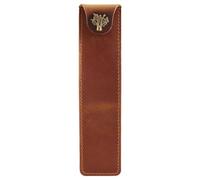 Qusedwey Genuine Leather Pen Pouch Holder Single Pencil Bag Pen Case with Snap Button for Rollerball Fountain Ballpoint Pen-Brown