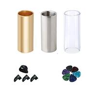 Qusedwey Guitar Slide Set Of 1 Glass Slide, 1 Steel Slide and 1 Brass Guitar Slide, 6 Pcs Guitar Picks and 4 Finger Picks