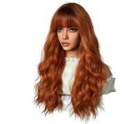 Qusedwey Wig Big Wave Curly Hair Whole Top Full Set Natural Wig Pumpkin Orange Dyed 64cm 1Set