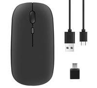 Qusedwey Wireless Mouse Rechargable,2.4G Ultra Silent Optical Mouse with USB and Type-C Receiver, for Laptop, (Black)