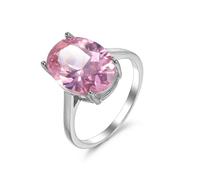 QUSIIOSLK 925 Sterling Silver Oval Cut Pink Gemstone AAA Cubic Zirconia Pink Detail Cushion Cut Cubic Zirconia Ring Promise Love Halo Engagement Ring Jewelry, 8, Sterling Silver Gemstone, Diamond