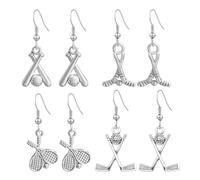 QUSIJIA 4 Pairs Golf Hockey Tennis Baseball Lacrosse Stick Earrings for Men Classic Club Dangle Earrings for Sport Lover And Women Gifts, trumpet, Metal, No Gemstone