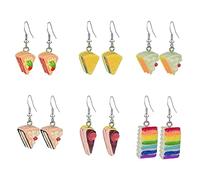 QUSIJIA 6 Pairs Charm Rainbow Triple Layer Chocolate Cream Cake Dangle Earrings Simulation Dessert Food Earrings Set For Women Girls, Resin, np