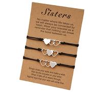 Qusinfc 3 Pcs Matching Heart Distance Card Bracelets Three Sisters Stainless Steel Jewelry Friendship Sister Card