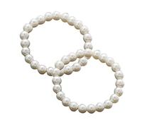 Qusinfc 8mm Simple White Round Pearl Beaded Elastic Bracelets 2X Imitation Pearls Stretch Bracelets for Female Jewellery Gift for Girls