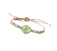 Qusinfc Adjustable Braided with Crackle Beads and Glass Flower Bangle Waxed Cord Wristchain Accessories Ceramic Bead Jewelry