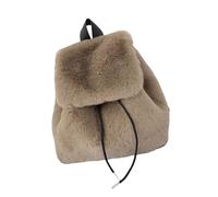 Qusinfc Furry Small Backpack With Drawstring Closures Flap Covers Shoulder Bag Fashionable Winter Plush School Bag For Women Casual Daypack For Women