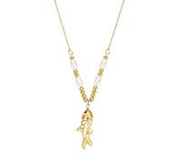 Qusinfc Pearls Enameled Fish Shaped Pendant Necklace in 2 Color Suitable for Any Occasion Trendy Drops Stone Necklace