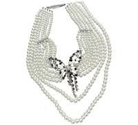 Qusinfc Romantics Pearls and Alloy Necklace with Delicate Crystal Butterfly Multi-Layer Beaded Clavicle Chain Accessory Fashion Statement Necklace