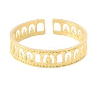 Qusinfc Unique Antique Finish Copper with Hollowed Out Buddhist Motifs Adjustable Spiritual Bangle for Women Hollow Out Buddhist