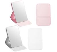 Qusmeiyici 2-Pack Compact Folding Rectangular Mirror, 7cm*10.5cm/2.75inch*4.13inch, Modern Silver Framed, Tabletop Mount, Travel Makeup Mirror for Women Girls