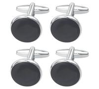 Qusmeiyici 2 Pair Black Round Shape Men's Wedding Cufflinks, Classic Cufflinks for Business, Formal Events, Gifts