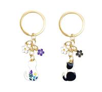 Qusmeiyici 2PCS Cat Keychains, Cute Cat Bag Charms Enamel Flower Purse Charm Pendant Japanese Keyring Bag Accessories For Women Gift