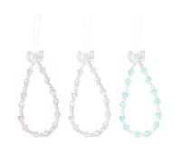 Qusmeiyici 3PCS Beaded Phone Lanyard Charms, Crystal Heart Phone Charms Strap Colorful Aesthetic Beaded Chain Wrist Strap for Cellphone