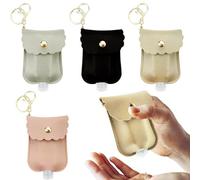 Qusmeiyici 4 PCS Mini Travel Empty Hand Sanitiser Bottles with PU Leather Keychain,Portable Plastic Travel Bottles Leakproof Squeeze Bottles with Flip Cap for Outdoor/School/Work/Travel