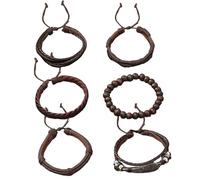 Qusmeiyici 6PCS Punk Leather Bracelet, Handmade Woven Wrap Adjustable Goth Bracelet Black Vintage Punk Jewelry Accessories for Man Women