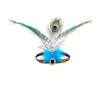 Qusmeiyici Indian Feather Headband Blue Peacock Feather Headdress Rhinestone Crystal Headpiece Vintage Flapper Hair Band Headwear Elegant Hair Accessories for Women Girls Costume Party