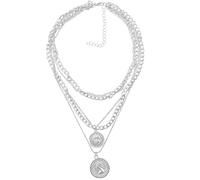 Qusmeiyici Punk Chunky Chain Necklace, Layered Cuban Link Chain Necklace Hip Hop Pendant Necklace Carved Coin Pendant Necklace Vintage Necklace Thick Choker Jewelry for Women Men(Silver)