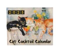 Qussedser 2025 Cat Cocktails Calendar 2025 Meow-Tail Hour Wall Calendar - Catart, Gifts for Cat Lovers, Calendars Christmas