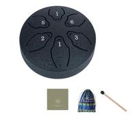 Qussedser 3 Inch 6 Tone Outdoor Steel Tongue Drum Rain Drum Instrument Mini Hand Drum Ethereal Drumstick Black