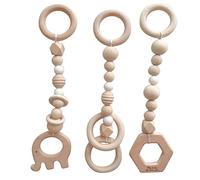 Qussedser 3Pcs Nordic Cartoon Solid Wood Fitness Rack Pendant Children Room Decoration Baby Infants Ring-Pull Toy Hanging White