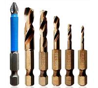 Qussedser 6-Piece Drill Bit Set M35 Cobalt Stubby As Shown for Stainless Steel & Hard Metals for Quick Chucks & Impact Drivers