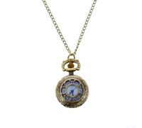 Qussedser Bronze Tone Pocket Watch Floral Texture Hunter Case Pocket Watch for Lady Necklace Watch