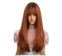 Qussedser Long Wig with Bangs for Women Straight Orange Wig Layered Synthetic Heat- Chemical Fiber Wigs for Daily Easy to Use