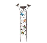 Qussedser Outdoor Bird Bath Butterfly Garden Trellis Yard Decoration Metal Baths Bowl with Plant Climbing Frame