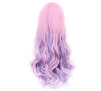 Qussedser Rainbow Long Wavy Cosplay Wig Gradient Heat Fiber Natural Synthetic Hair Full Wig Ombre Wig 70cm, Fine Workmanship