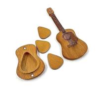 Qussedser Wooden Guitar Pick Box Wooden Acoustic Guitar Pick Box Handmade Yellow Wood Plectrum Holder Storage Case