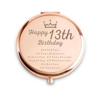 QUSTGO 13th Birthday Gifts for Girls, Female Presents for 13 Year Old, Personalised Engraved Compact Mirror Gift for Her Daughter Niece Granddaughter Sister Friend