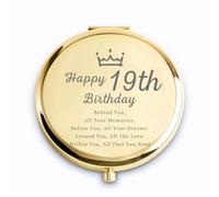 QUSTGO 19th Birthday Gifts for Girls, Female Presents for 19 Year Old, Personalised Engraved Compact Mirror Gift for Her Daughter Niece Granddaughter Sister Friend