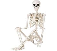 QUSTGO 2.95 ft Halloween Skeleton - 90cm Life Size Human Skeleton with Full Body Posable Joints - Spooky Scary Plastic Skeleton for Outdoor Decoration, Halloween Party Decor, Haunted House Props