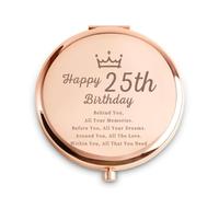 QUSTGO 25th Birthday Gifts for Women, Female Presents for 25 Year Old, Personalised Engraved Compact Mirror Gift for Her Daughter Niece Granddaughter Sister Girlfriend Friend